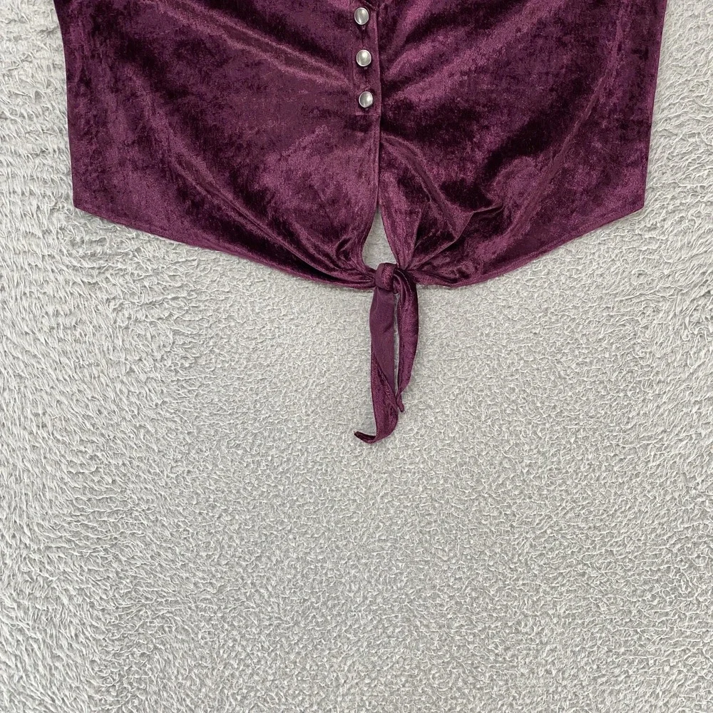 Free People Intimately Crop Tank Top Womens XS Purple Velvet Button Tie Front